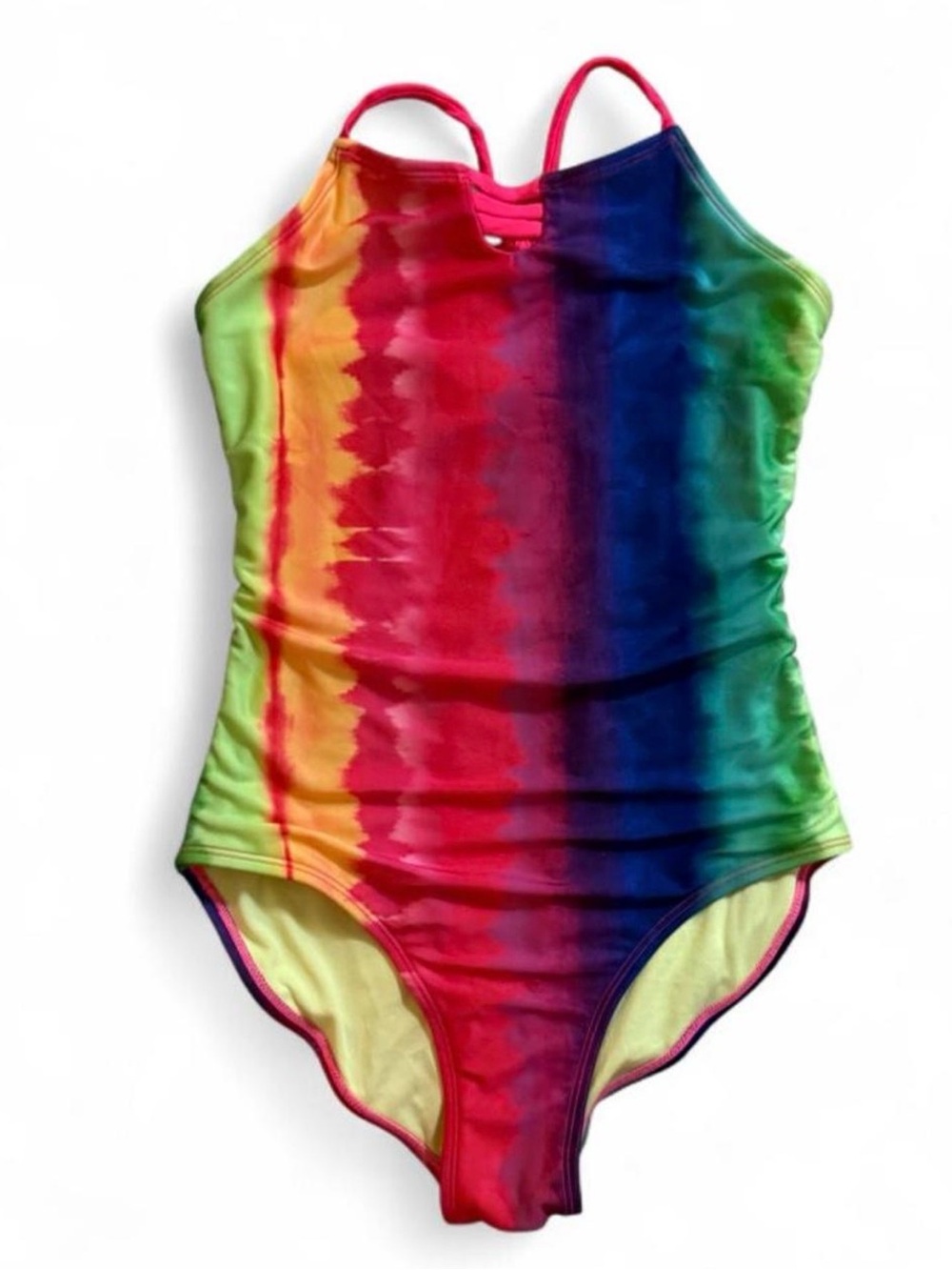 Cat & Jack Rainbow Tie-Dye Girl One-Piece Swimsuit - Multicolor Size Large 10/12